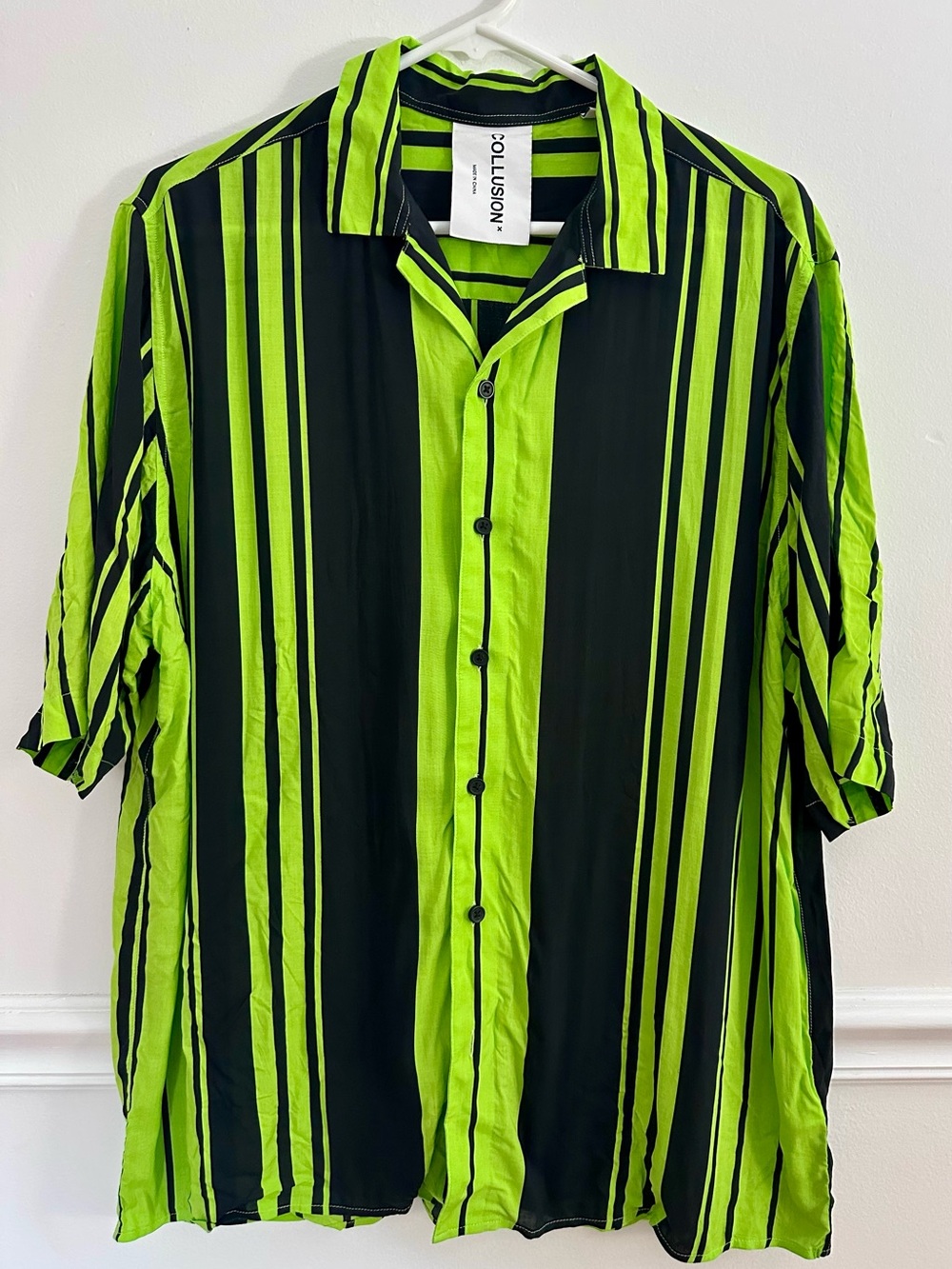 Collusion M Lime Black Stripe Skater Shirt
